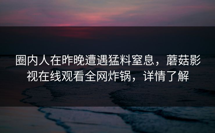 圈内人在昨晚遭遇猛料窒息，蘑菇影视在线观看全网炸锅，详情了解