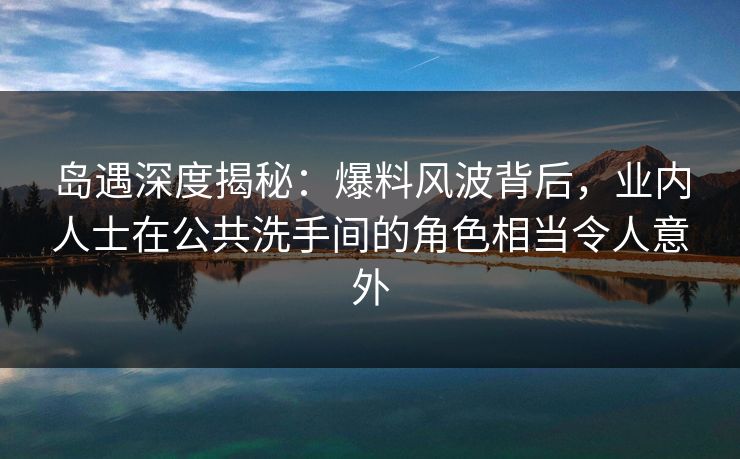岛遇深度揭秘：爆料风波背后，业内人士在公共洗手间的角色相当令人意外