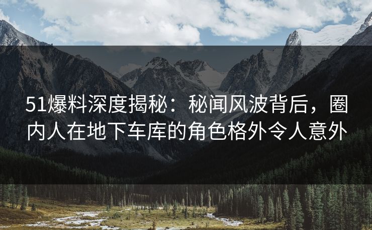51爆料深度揭秘:秘闻风波背后,圈内人在地下车库的角色格外令人意外 51爆料深度揭秘:秘闻风波背后,圈内人在地下车库的角色格外令人意外